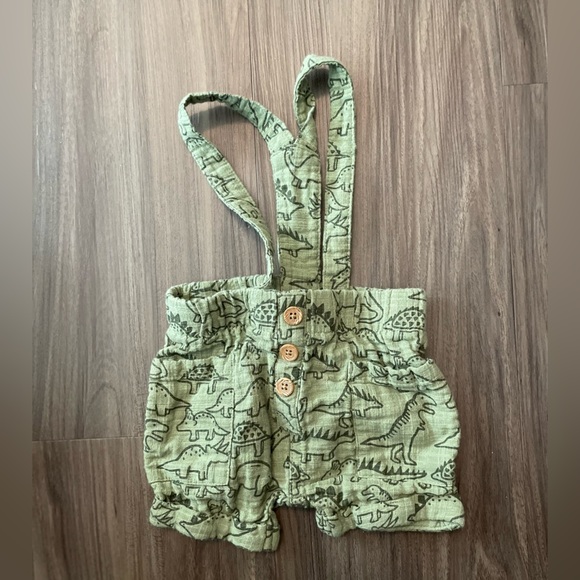 Wonder Nation baby boy Dinosaur Print Green short overalls size 0-3 months - Picture 1 of 4